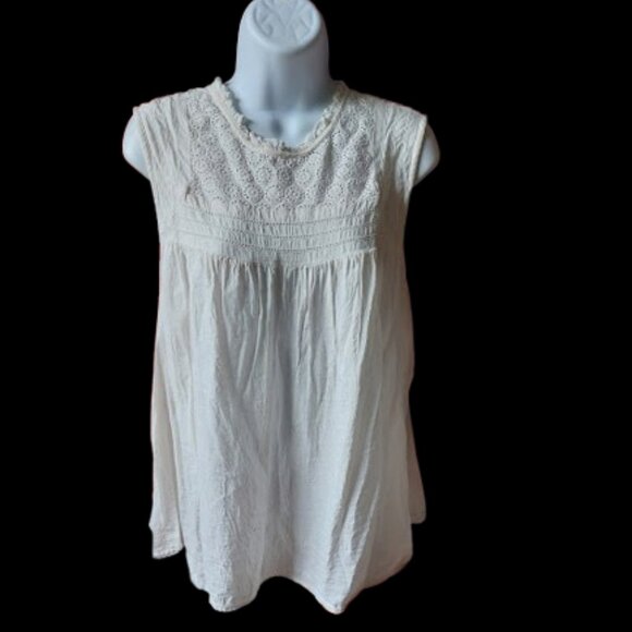 White Lace Tank Cotton Blouse Size XL - Picture 1 of 6